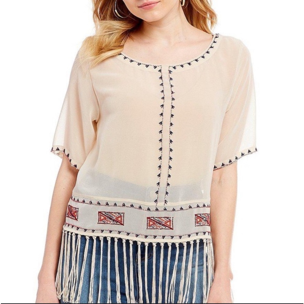 NWT, CHELSEA AND VIOLET BEADED FRINGE TOP, SIZE M